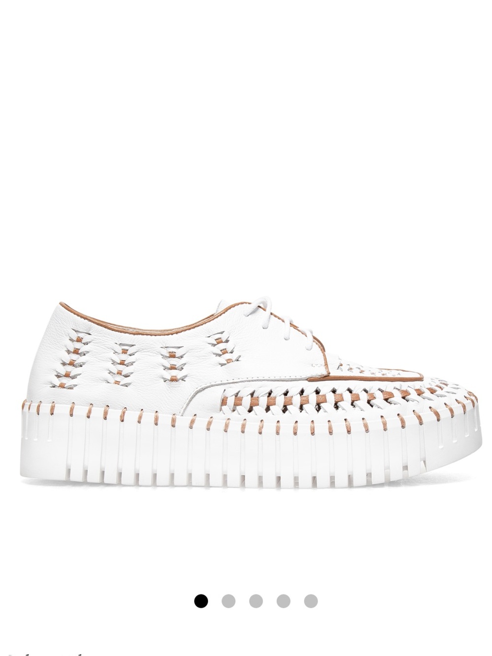 White Woven Platform Lace-Up Sneaker with Tan Trim - Picture 2 of 12